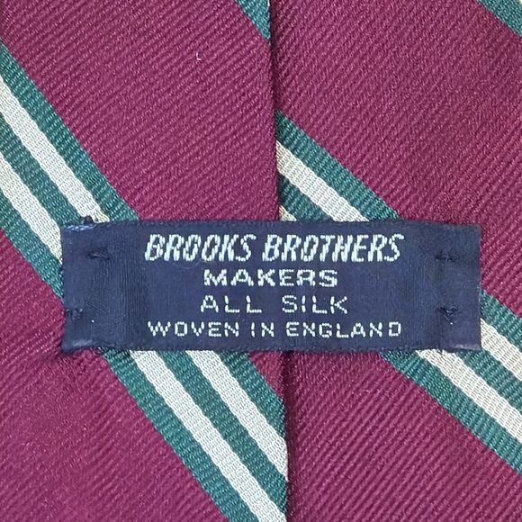 Vintage Brooks Brothers Burgundy & Green Silk Striped Tie Woven In England - Picture 2 of 7